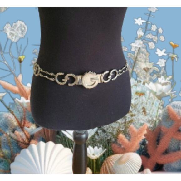 Gucci 1970s Silver Plated Logo Belt GG Designer Chain Metal Link Signature Italy - Picture 15 of 16